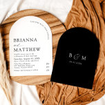 Arch Modern Black & White Minimalist Wedding Invitation<br><div class="desc">An elegant and stylish wedding invitation design featuring a modern arch layout in a sleek black and white minimalist theme. The invitation showcases clean lines and a sophisticated typography layout, using bold sans-serif fonts paired with subtle script accents. The arch serves as the centerpiece, with key wedding details such as...</div>