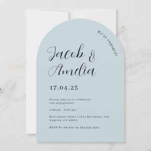 Arch Modern Dusty Blue Engagement Party   Invitation