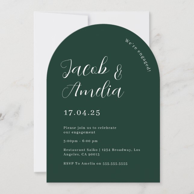 Arch Modern Green Emerald Engagement Party   Invitation (Front)