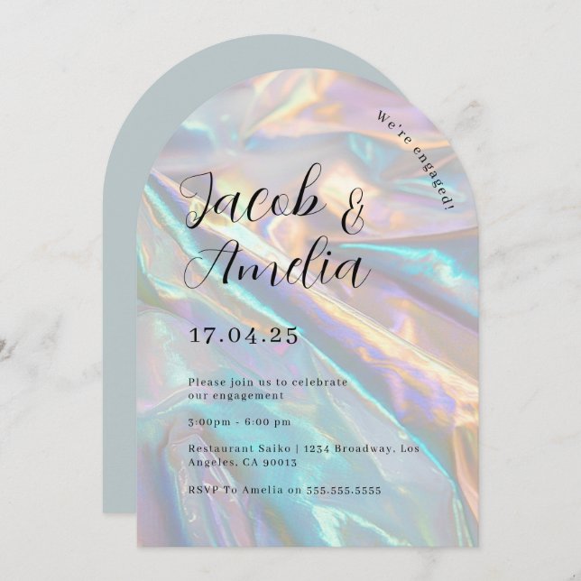 Arch Modern Holographic Engagement Party   Invitation (Front/Back)