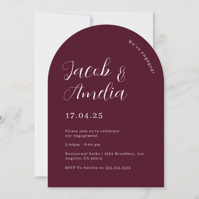 Arch Modern Plum Engagement Party   Invitation (Front)