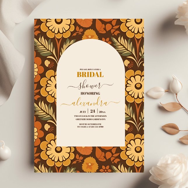 Arch Modern Retro 70s Floral Bridal Shower Invitation (Creator Uploaded)