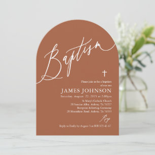 Arch Modern Terracotta Burnt Orange Baptism Invitation