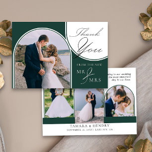 Arch Multi Photo Elegant Calligraphy Emerald Green Thank You Card