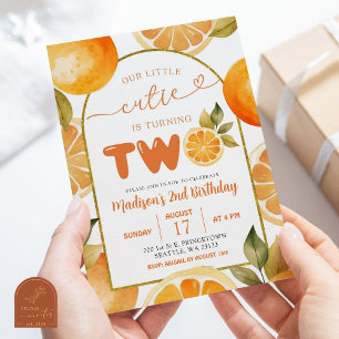 Arch Oranges Little Cutie Turning Two 2nd Birthday Invitation