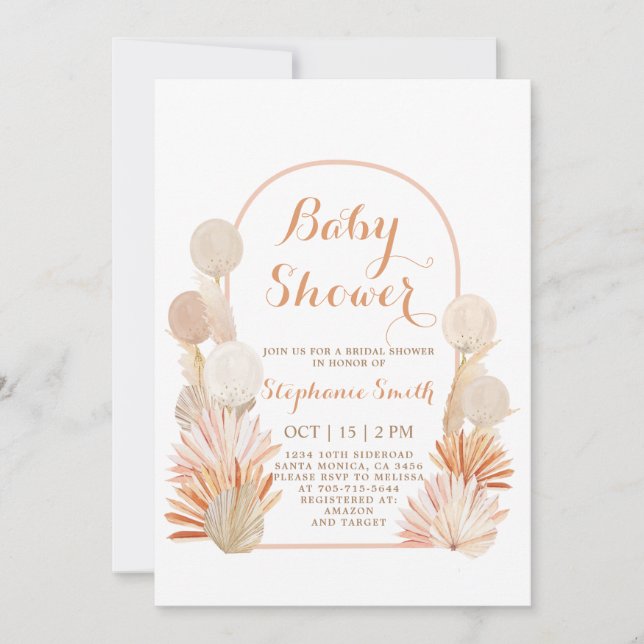 Arch Pampas Grass balloons Baby Shower Invitation (Front)