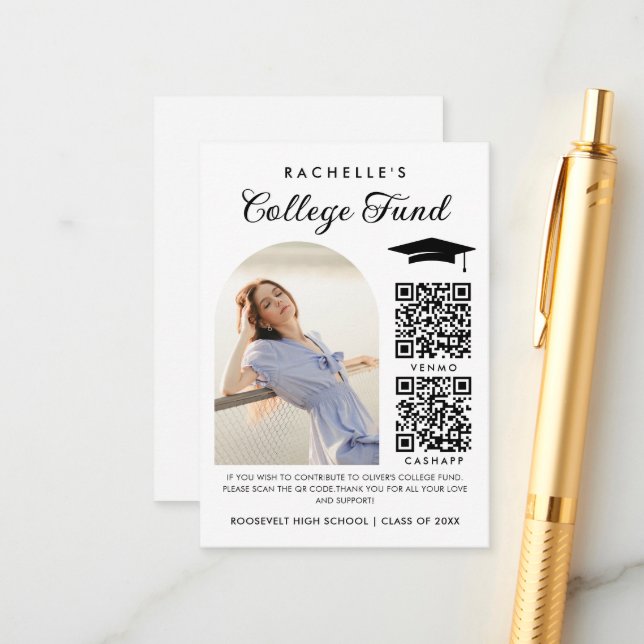 Arch Photo 2 QR Code College Fund Graduation Enclosure Card (Front/Back In Situ)