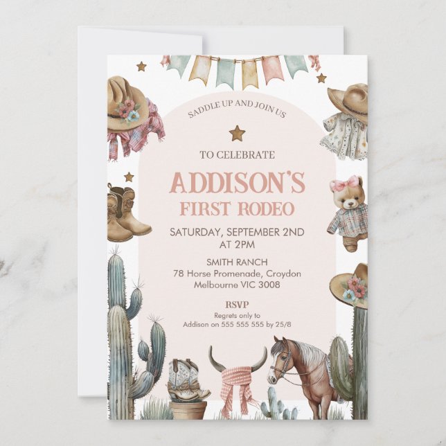 Arch Photo Back First Rodeo Western 1st Birthday Invitation (Front)