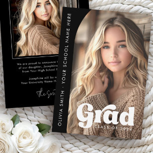 Arch photo black retro grad graduation announcement