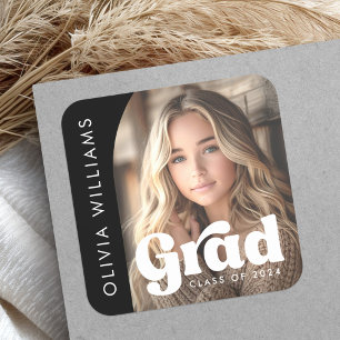 Arch photo black retro grad graduation square sticker
