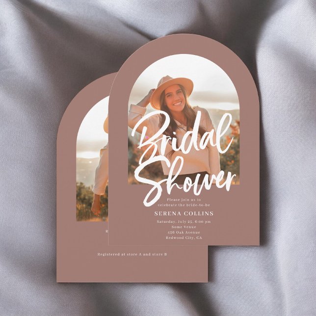 Arch Photo Brush Calligraphy Bridal Shower Invitation (Creator Uploaded)