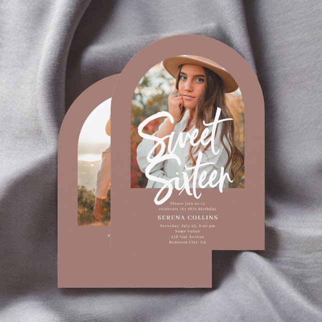 Arch Photo Brush Calligraphy Sweet 16 Invitation (Creator Uploaded)