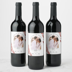 Arch Photo, Burgundy leaves Wedding Save the Date Wine Label
