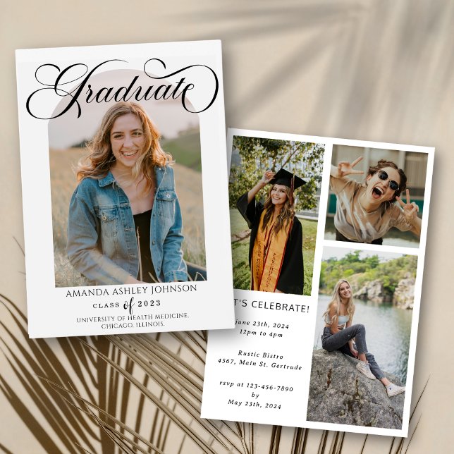 Arch Photo Collage Black White Graduation  Invitation (Creator Uploaded)