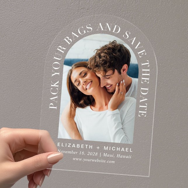 Arch Photo Destination Wedding Save The Date Acrylic Invitations (Make your wedding unforgettable with stunning arched acrylic save the dates—modern, elegant, unique!)