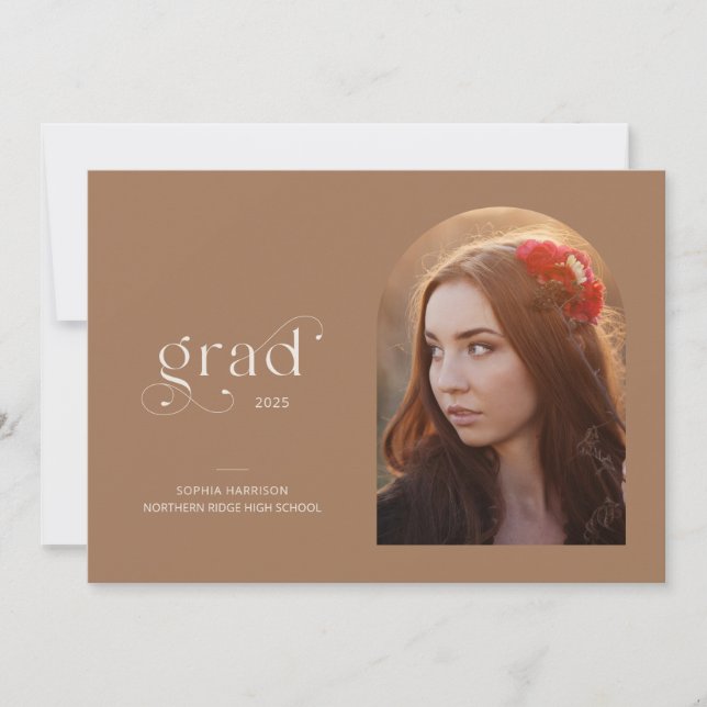Arch Photo Earthy Brown 2025 Graduation Party Invitation (Front)