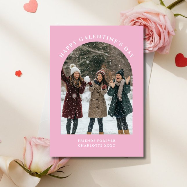 Arch Photo Girly Pink BFF Galentines Day Card (Creator Uploaded)