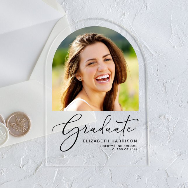 Arch Photo Graduation Acrylic Announcement (An elegant photo arched acrylic graduation announcement to celebrate the graduate's achievements)