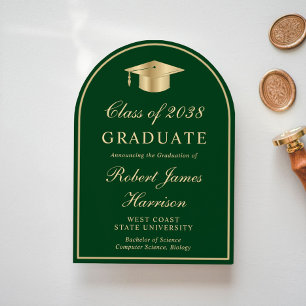 Arch Photo Green Gold Graduation Announcement