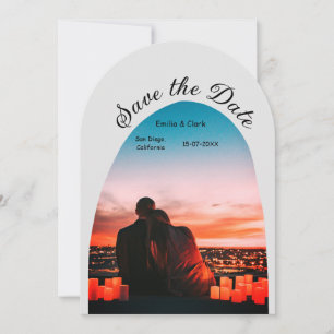 arch photo grey boho save the date QR modern Invitation
