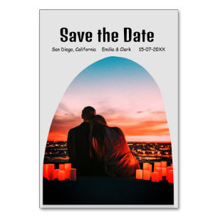 arch photo grey boho save the date QR modern rusti Table Number