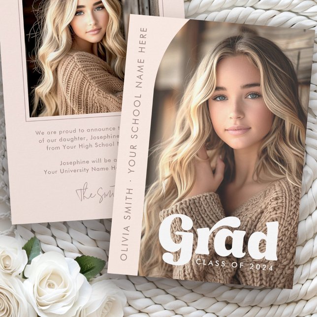 Arch photo light blush pink retro grad graduation announcement (Arch photo light blush pink retro grad graduation announcement)