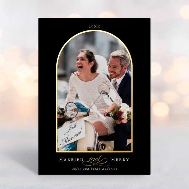 Arch Photo Married and Merry Foil Holiday Card (Creator Uploaded)