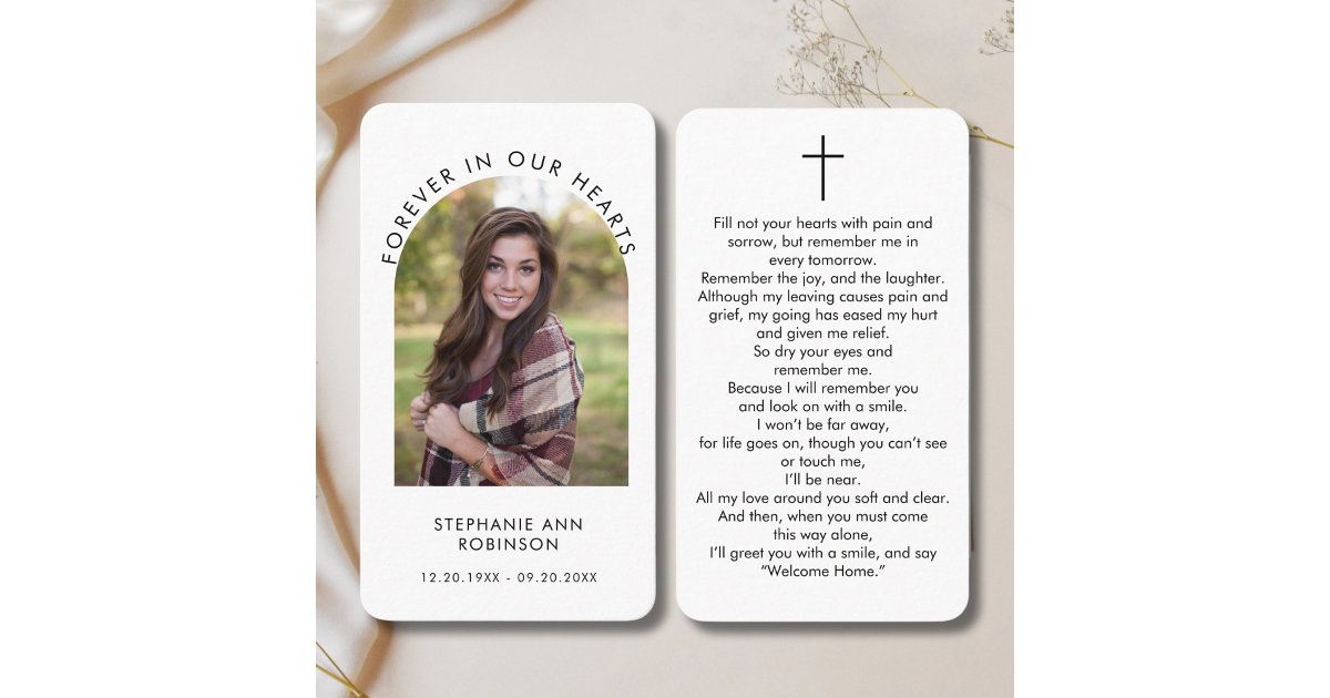 Arch Photo Memorial Funeral Prayer Card | Zazzle