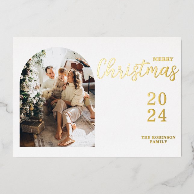 Arch Photo Modern Christmas Foil Holiday Card (Front)