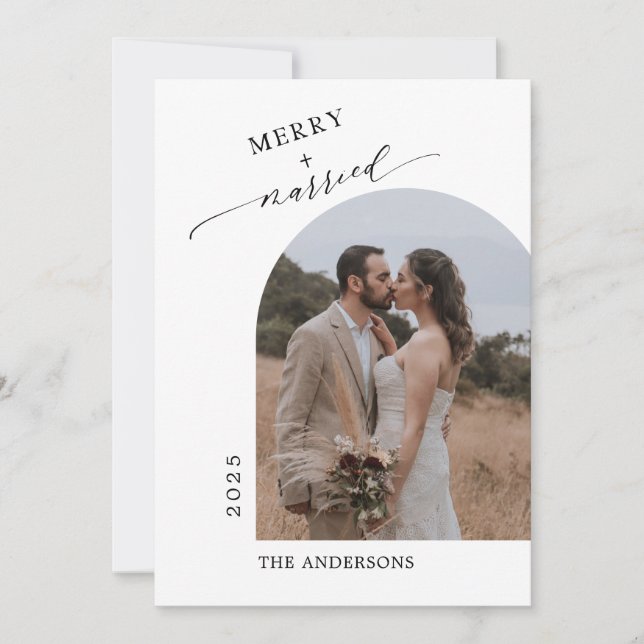 Arch Photo Modern Merry Married NewlyWed Thank You Card (Front)