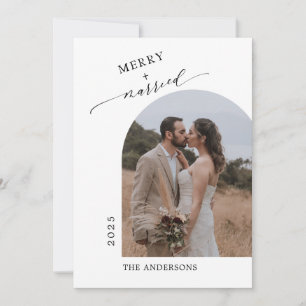 Arch Photo Modern Merry Married NewlyWed Thank You Card