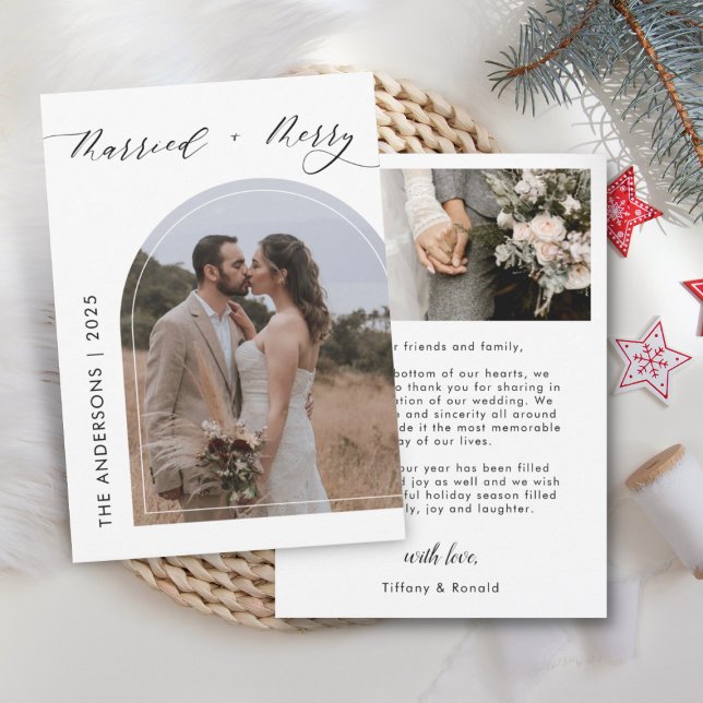 Arch Photo Modern Merry Married Wedding Christmas Thank You Card (Creator Uploaded)