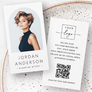 Arch photo modern minimalist QR code logo white Business Card