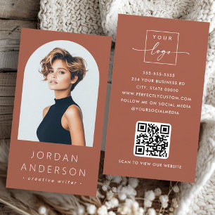 Arch photo modern QR code logo terracotta brown Business Card