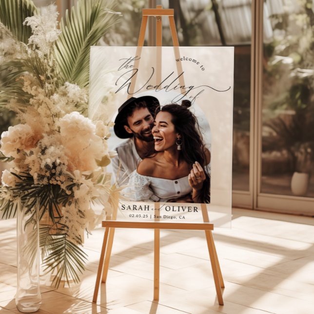Arch Photo Modern Script Wedding Welcome Acrylic Sign (Creator Uploaded)