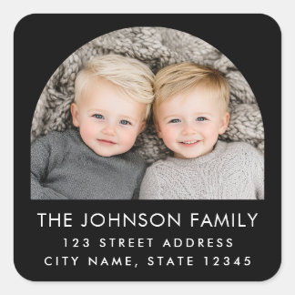 Arch photo modern trendy black return address square sticker