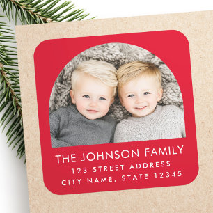 Arch photo modern trendy red return address square sticker