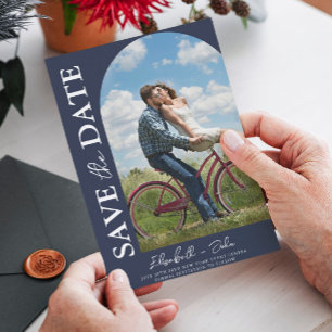 Arch Photo Navy Blue Elegant Modern Save the Date