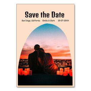 arch photo orange boho save the date QR modern Table Number