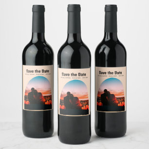 arch photo orange boho save the date QR modern Wine Label