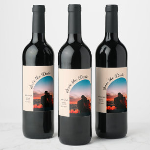 arch photo orange boho save the date QR modern Wine Label