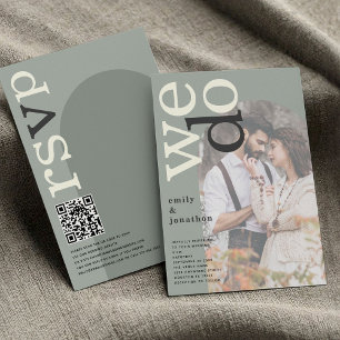 Arch Photo Overlay Typography Sage QR Code Wedding Invitation