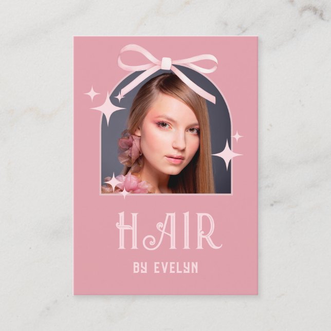 Arch Photo Pink Bow Hair QR Code Business Card (Front)