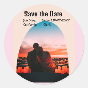 arch photo pink rusti boho save the date QR modern Classic Round Sticker