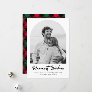 Arch Photo Plaid Couple Christmas Holiday Card