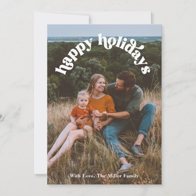 Arch Photo Retro Happy Holidays Card (Front)
