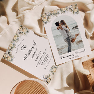 Arch Photo With White Roses Elegant Wedding Invitation