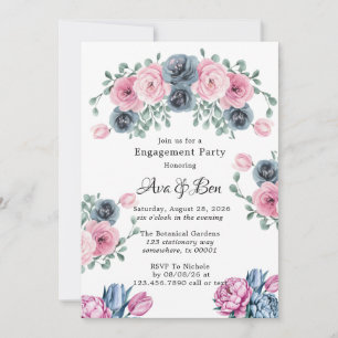 Arch Pink & Blue Blooms Engagement Party Invitation