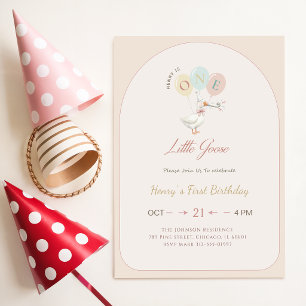 Arch Pink Bow One Little Goose 1st Birthday Party Invitation