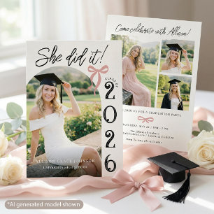 Arch Pink Bow Photo Graduation Party Invitation